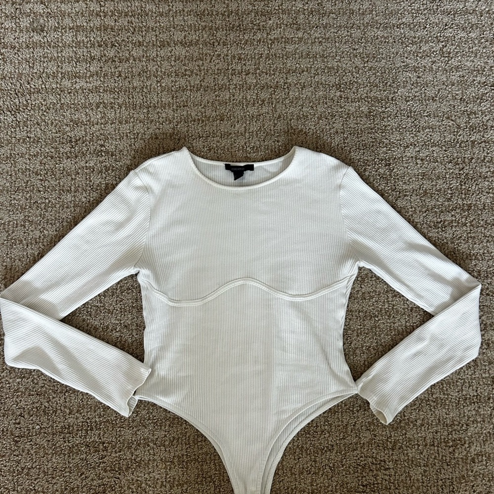 Forever 21 Cream Ribbed Bodysuit